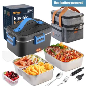 Nifogo Electric Lunch Box 100W 1.8L Stainless Steel Food Heater Portable with Tableware & Lunch Bag for Car Home Office Travel BPA Free Non Battery Powered