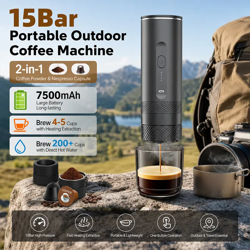 Portable Electric Espresso Machine - 2-in-1 USB-C Rechargeable Mini Handheld Maker, Compatible with Nespresso K-Cup & Ground Beans, 60-Second 1-Touch Brew, Hot/Iced, Ideal Gift for Coffee Lovers (Travel, Office)