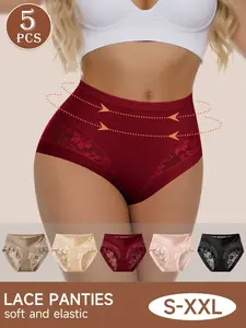 High Waist Lace Nylon Triangle Panties, Sexy Quick-Dry Breathable Anti-See-Through Underwear, Slim-Fitting Plain Style for All Seasons