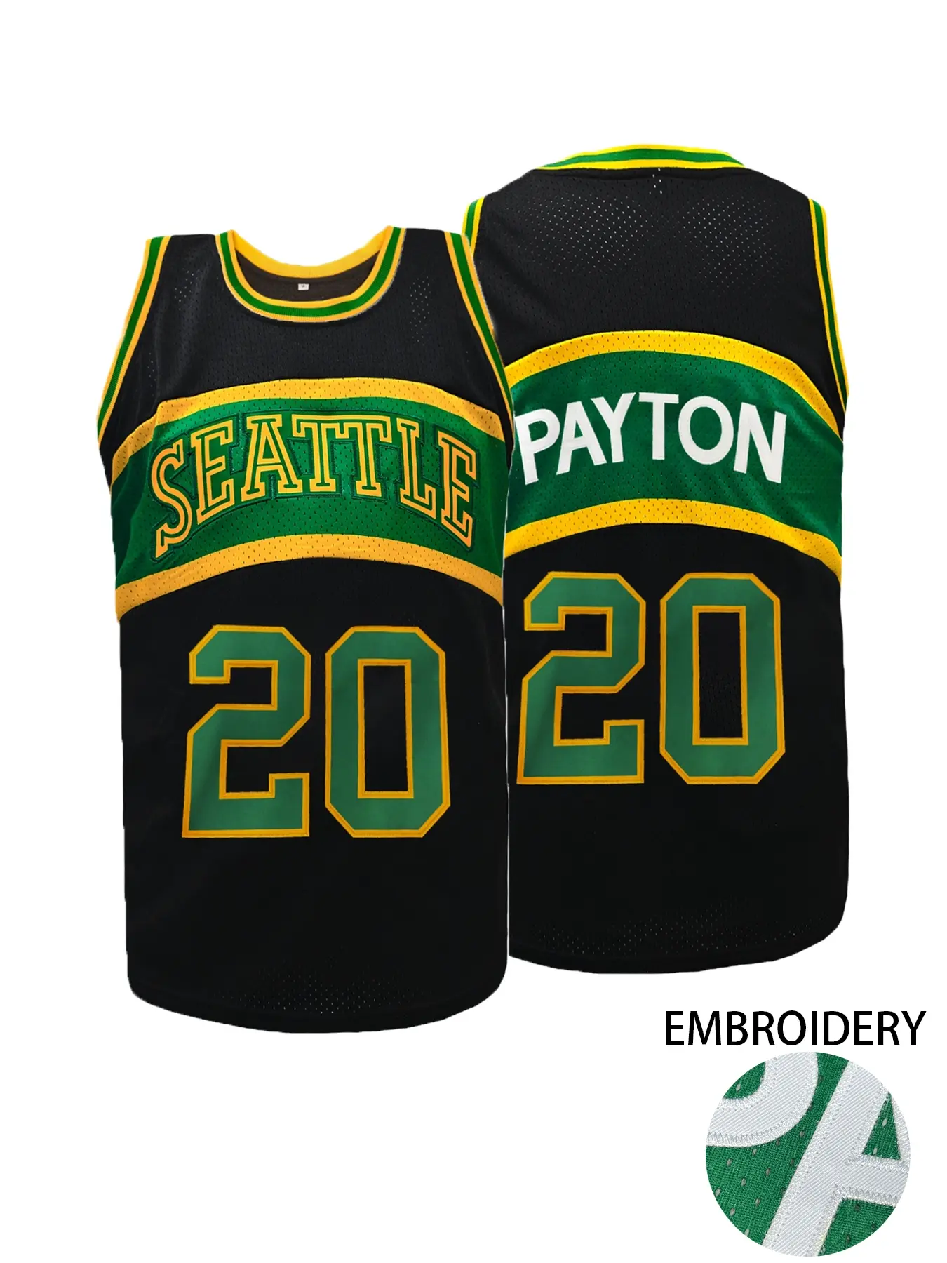 Men's Seattle #20 Embroidered Basketball Jersey, Loose Fit Breathable Knit Fabric, Round Neck Basketball Uniform, Sleeveless Jersey, Unisex Design for Outdoor Sports & Casual Wear, Sports Apparel