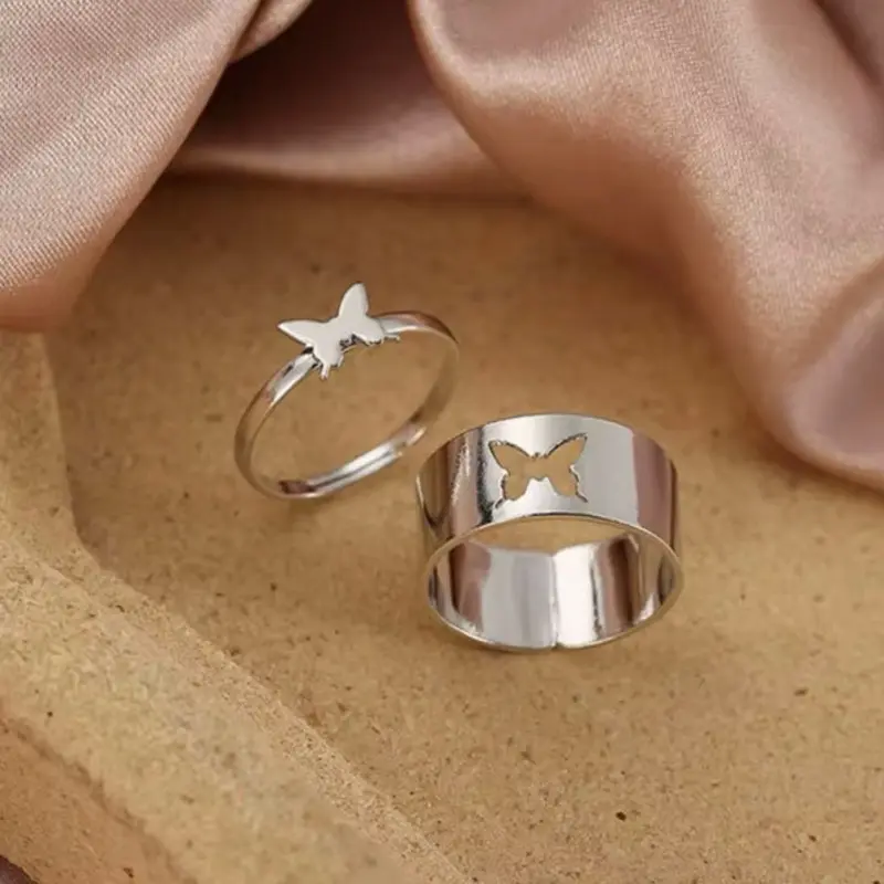 Butterfly Rings for Women and Men Couple's Ring Set for Lovers Friendship Engagement Stainless Steel Openwork and Raised Butterfly Design