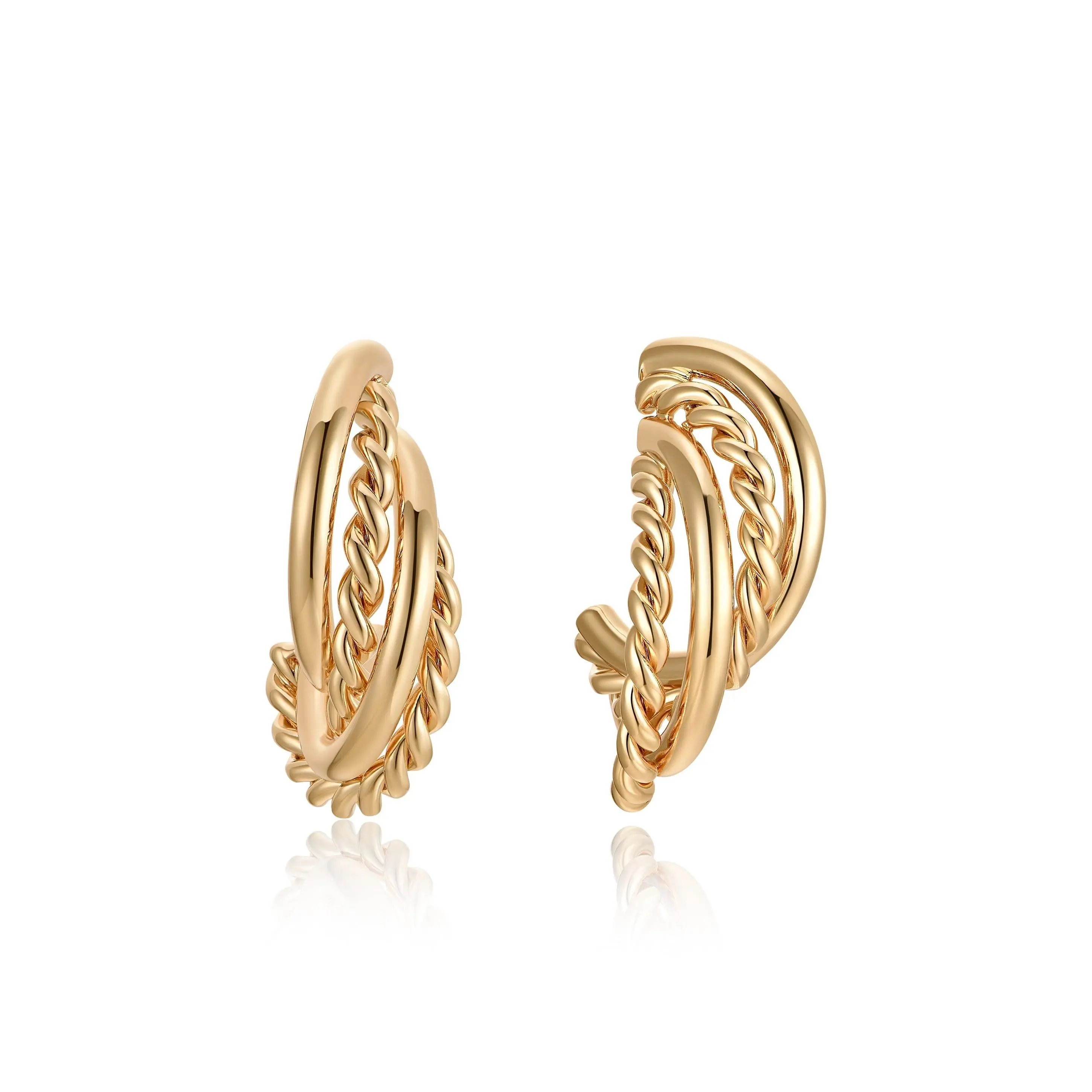 Ettika Twists and Turns Hoop Earrings 18kt Gold Plated Brass 1.45" x 1" Modern Twisted Design Elegant Statement Jewelry