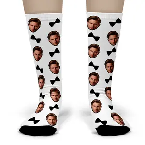 Custom Bow Tie Socks – Personalized Face Photo Tuxedo Gag Gift