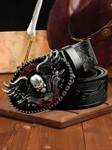 Unisex Vintage Punk Style Skull Designed Belt, Fashion Embossed Belt for Party, Daily Clothing Decor, Trendy All-match & Exquisite Belt for Birthday Gift, Western Concho Belts