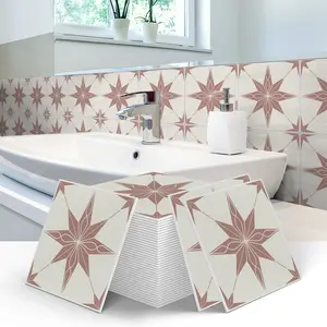 (12pcs/24pcs) Portuguese Art Peel & Stick Splash Guard Tile Stickers, 15cmx15cm PVC Wall Decals for Kitchen Bathroom Living Room TV Backdrop Decor