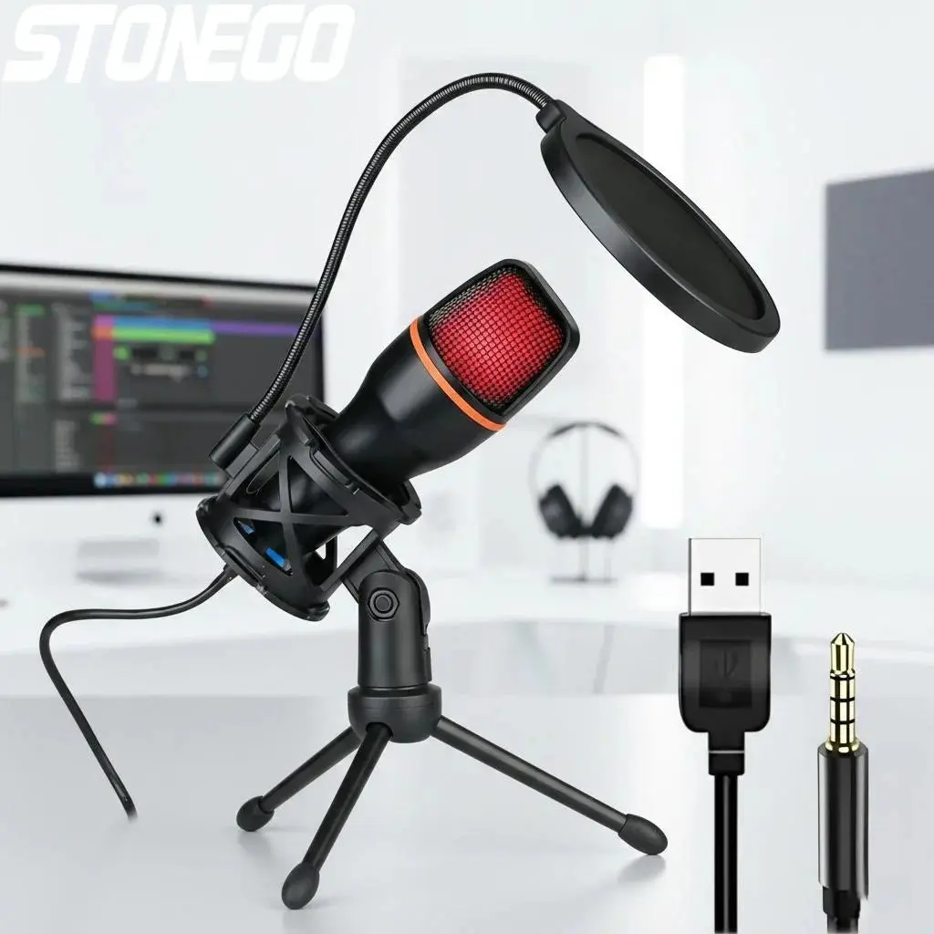 STONEGO RGB USB Condenser Microphone | Gaming, Streaming & Podcast Mic for PC/Laptop