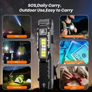 Ultra-Bright EDC Tactical Flashlight - UV, Red Light and White Light LED Modes, Digital Display USB Rechargeable, Ultra-Thin Flat Design Portable Flashlight for Camping, Emergencies, Men/Father's Day Gifts (Valentine's Day/Father's Day) - With Gift Box