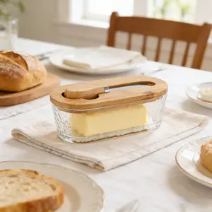 Glass Butter Jar with Scraper Lid, Durable Food Storage Accessory, Multi-Functional Kitchen Utensil, Portable, Perfect for Picnics and Dorms