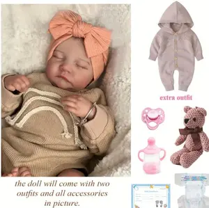 Reborn Baby Doll 20 Inch Sleeping Position Lifelike Baby Doll Soft Cloth Body Comes with Clothes and Plush Doll Gift for Kids Over 3 Years Old Soft Weighted Dolls Soft Pinch