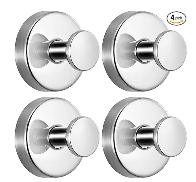 4-Piece Removable Stainless Steel Suction Hooks, No-Drilling Strong Wall-Mounted Vacuum Holder Rack, Reusable & Mark-Free for Bath Towels, Kitchen Utensils