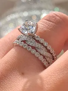 3 Pcs/Set Classical Sparkling Zircon Inlay Cubic Zirconia Ring Set For Women Fashion Engagement Rings Stackable Engagement Ring For Wedding Engagement Anniversary Party Band Jewelry Valentine's Day Gift Solitaire Ring