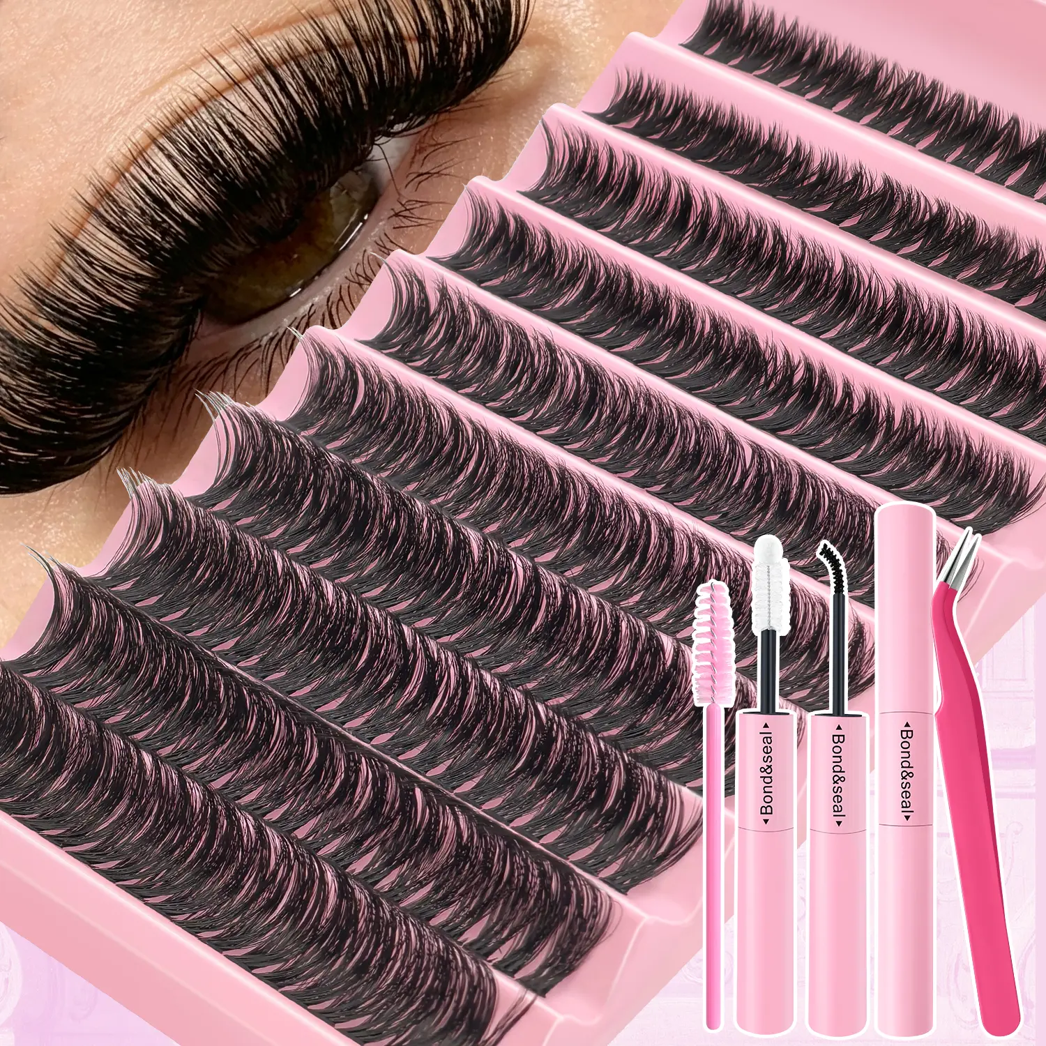 200pcs Lash Clusters Kit 80D Individual D Curly Cluster Eyelash Extensions Kit with Glue+Tweezer, Waterproof Fluffy Long-lasting DIY Eyelashes Kit for Party/Daily Makeup(30D+40D+80D 8-16MM Lash Kit)