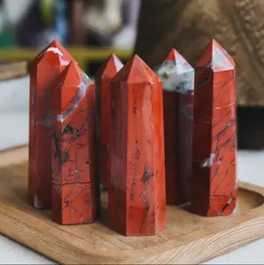 Natural Red Jasper Polished Crystal Tower Point Healing Reiki Chakra Specimen Hexagonal Obelisk Home Decoration