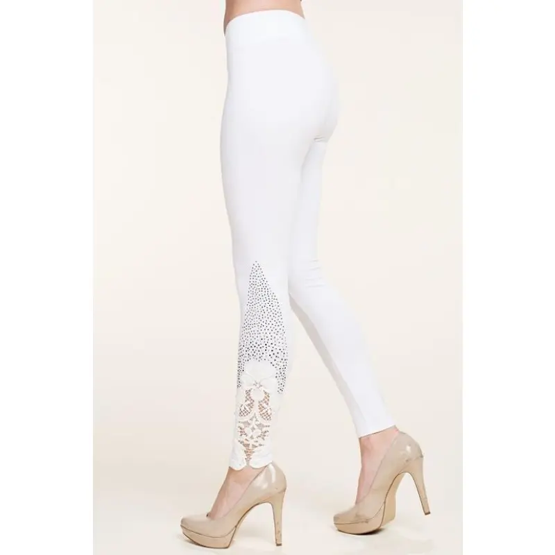 Vocal Classy Sleek Rhinestone Leggings - Off White - See Through