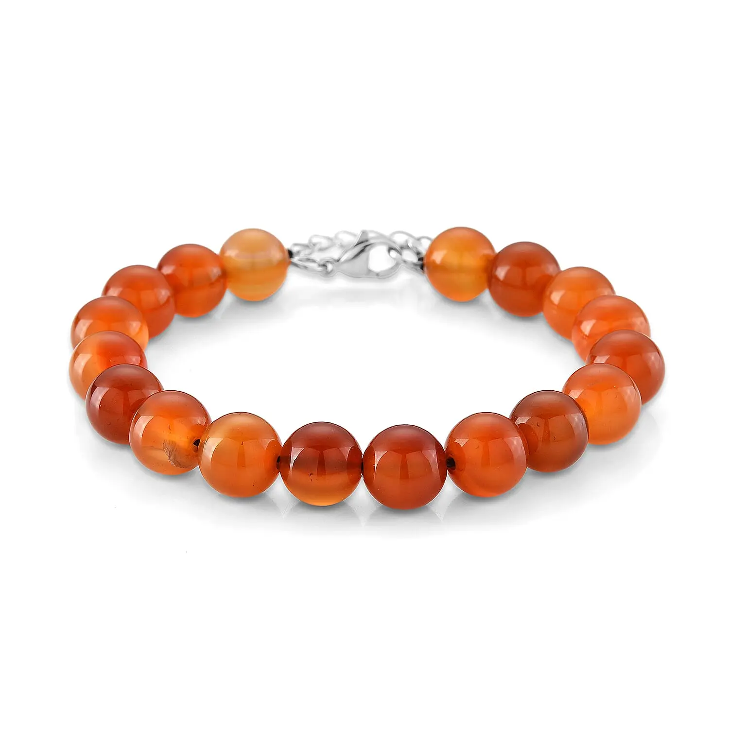 Carnelian Beaded Bracelet in Stainless Steel (7.5-9.0In) 120.00 ctw