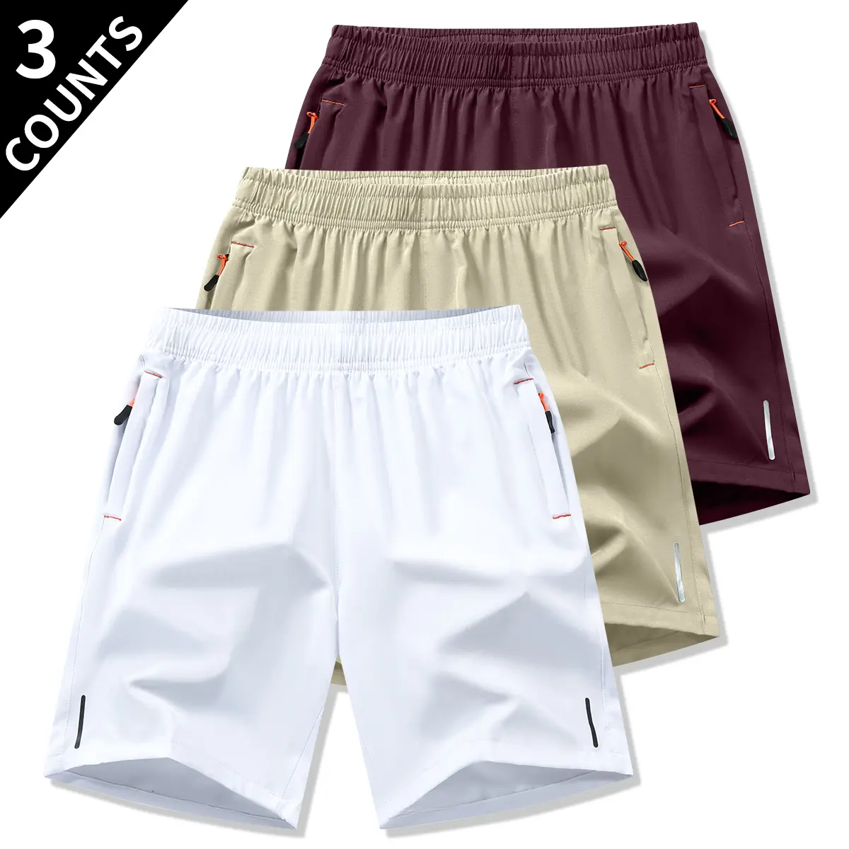 3Pcs-White + Khaki + Burgundy