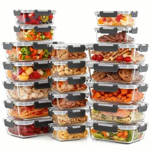 20-Pack Glass Meal Prep Containers, Food Storage Containers with Lids, Air-Tight, Leak-Resistant, Freezer to Microwave Safe Oven, Freezer & Dishwasher User BPA-Free Lid Glass Lunch Box Kitchen Utensils