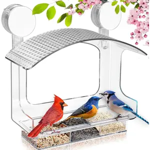 Window Bird Feeder with  Adhesive Suction Cups, Clear Bird Feeders for Window Viewing,  Window Bird Houses for Viewing Inside, Suction Bird Window Feeder for Cats