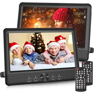 10.5" Two DVD Players Dual Screen for  Portable CD Player, Play a Same or Two Different Movies with Two Mounting Brackets, 5-Hour Rechargeable , Support USB/SD Card Reader