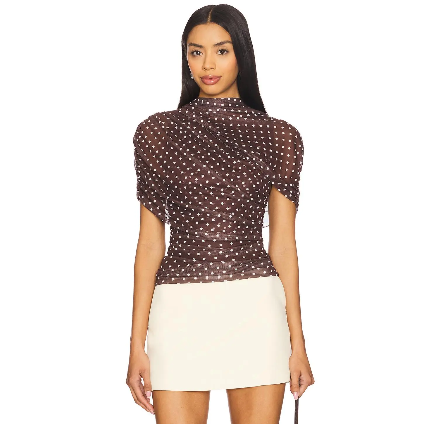 Amanda Uprichard x REVOLVE Evianna Top in Chocolate Brown Polka Dot