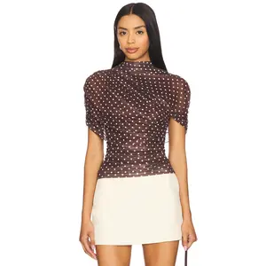 Amanda Uprichard x REVOLVE Evianna Top in Chocolate Brown Polka Dot