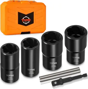 TOPME Lug Nut Removal Tool, 6 Pieces Lug Nut Extractor Set 1/2 Inch Drive, Locking Lug Nut Removal Tool for Damaged, Frozen, Studs, Rusted impact bolt Torque Chrome Molybdenum Steel Car Maintenance Hex Adapter Durable Sturdy