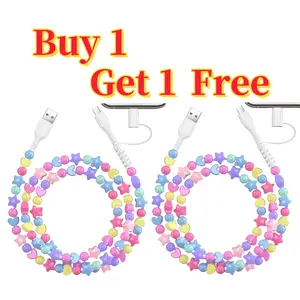 【Buy 1 Get 1 Free】Pearl-Decorated Charging Cable - 2-in-1 Data Cord for USB-C & Lightning, 3.3 Feet, Colorful Beads, Durable & Fast Charging, Ideal for Women