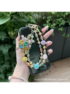 Heavy-duty full-diamond cross-border foreign trade live-streaming phone chain pendant, short hanging chain, dopamine light-luxury turtle beaded keychain