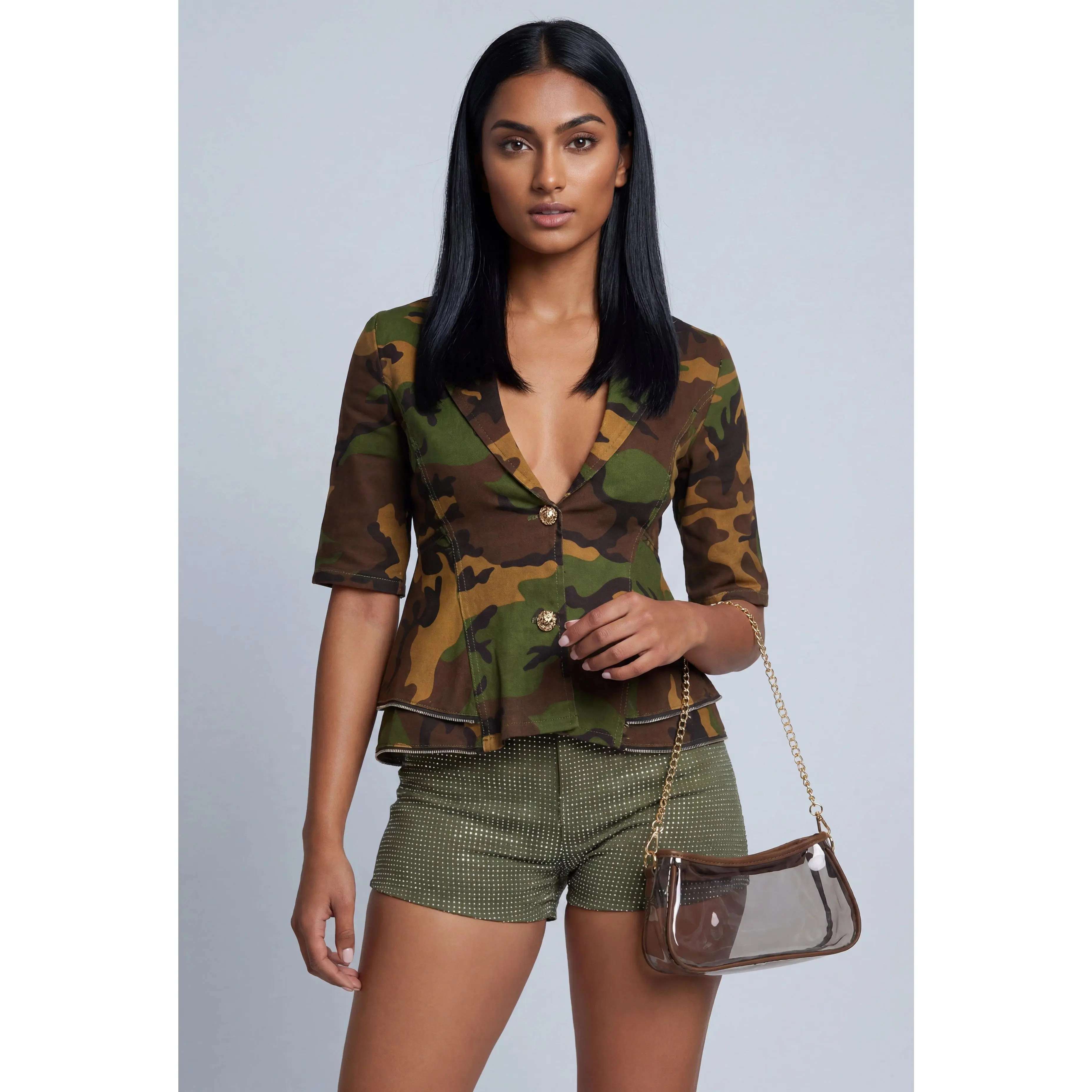 Olive Camo Quarter Sleeve Blazer Olive Camo Quarter Sleeve Blazer