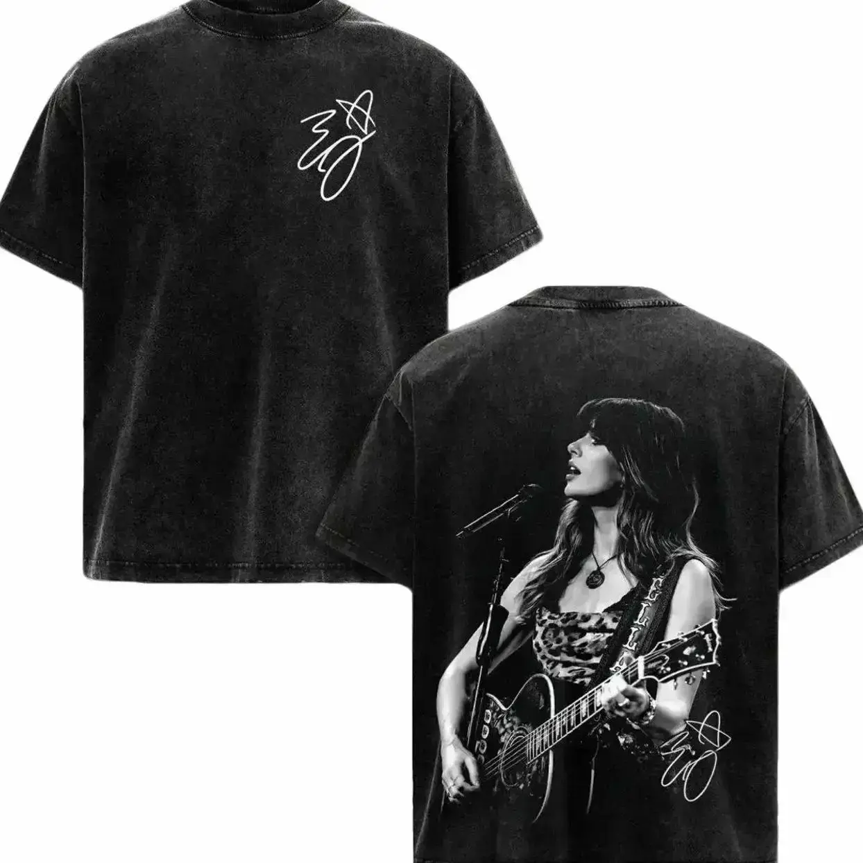 Premium acid washed cotton unisex oversized short sleeve graphic tee with vintage Ella Langley country singer guitar print classic western aesthetic streetwear ideal gift for country music fans adult men women daily casual top SLN