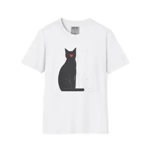 Men's cat silhouette with heart Graphic T-Shirt - Short Sleeve Crew Neck Regular Fit Casual Wear | Soft & Breathable Fabric, Durable Print, Everyday Comfort, Machine Washable, minimalist simple graphic design on a t-shirt