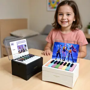 Playable Mini Piano Decor Set – K-Pop Style Desktop Musical Ornament with Gift Box, Cartoon Calendar & Easy Music Cards Birthday Decorative