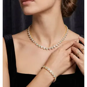 2Pieces/Set 10mm Love Heart Shape Chain Necklace and Bracelet Men or Women Hip Hop Iced Out Bling Bling Chain Necklace and Bracelet Fashionable Elegant Jewelry Set Fashion Set Jewelry Valentines Gift