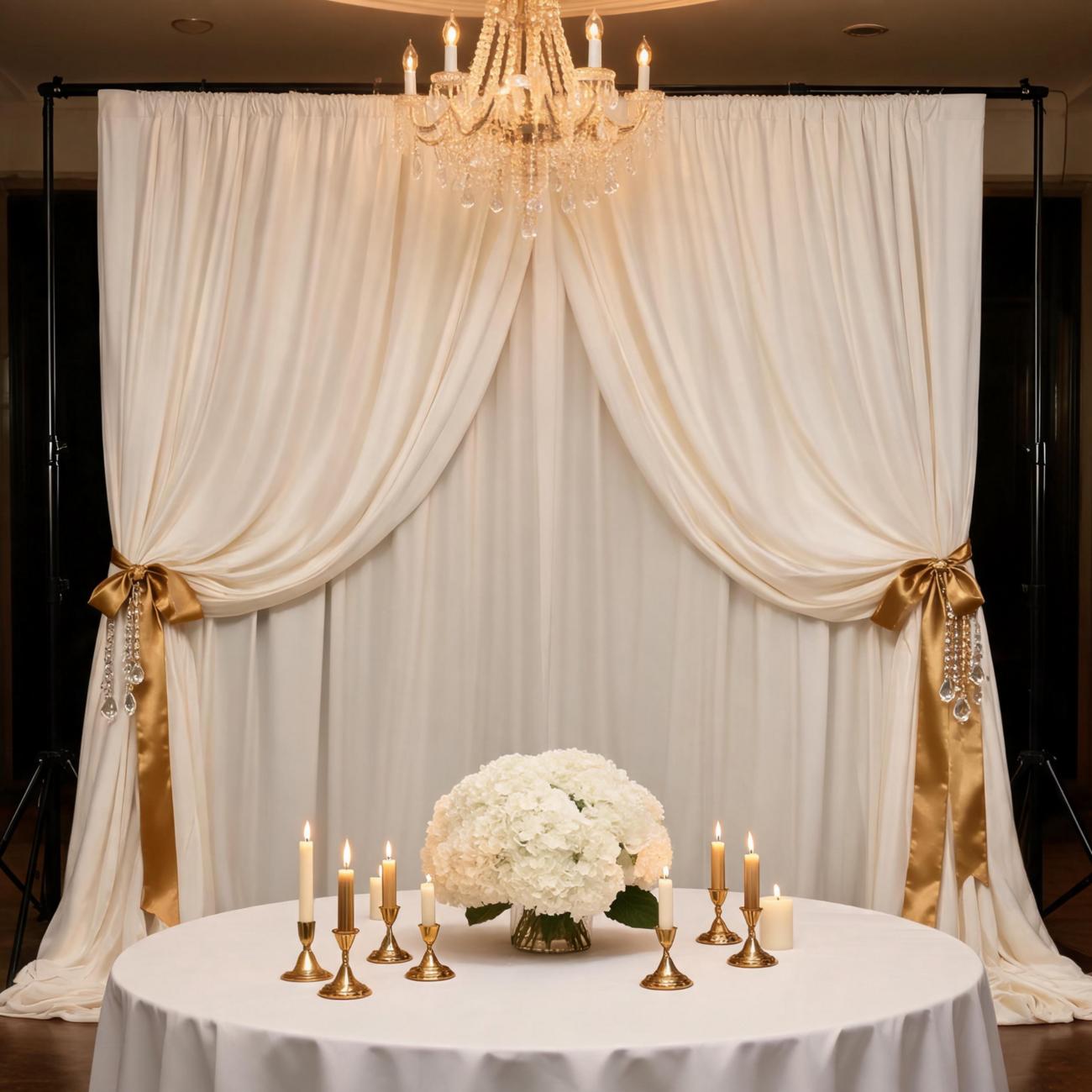10 Pack 5x10ft Ivory Soft Flowing Backdrop Curtains, Polyester Drapes with Graceful Drape for Wedding Party, Bridal Shower, Birthday, Photography Photo Booth Background