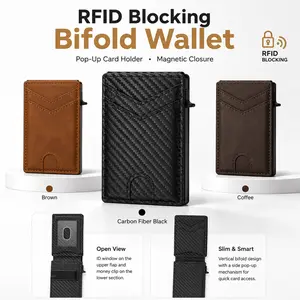 【DealsForYouDays】RFID Blocking Bifold Wallet with Pop-Up Card Holder, Magnetic Closure, ID Window, Cash Pocket & Slim Large-Capacity Design