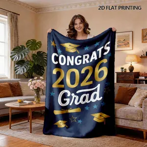 Graduation Season Congrats Grad Bachelor Hat Lightweight Flannel Blanket, Soft Breathable Spring Summer Use, Ideal for Bedroom Holiday Decor