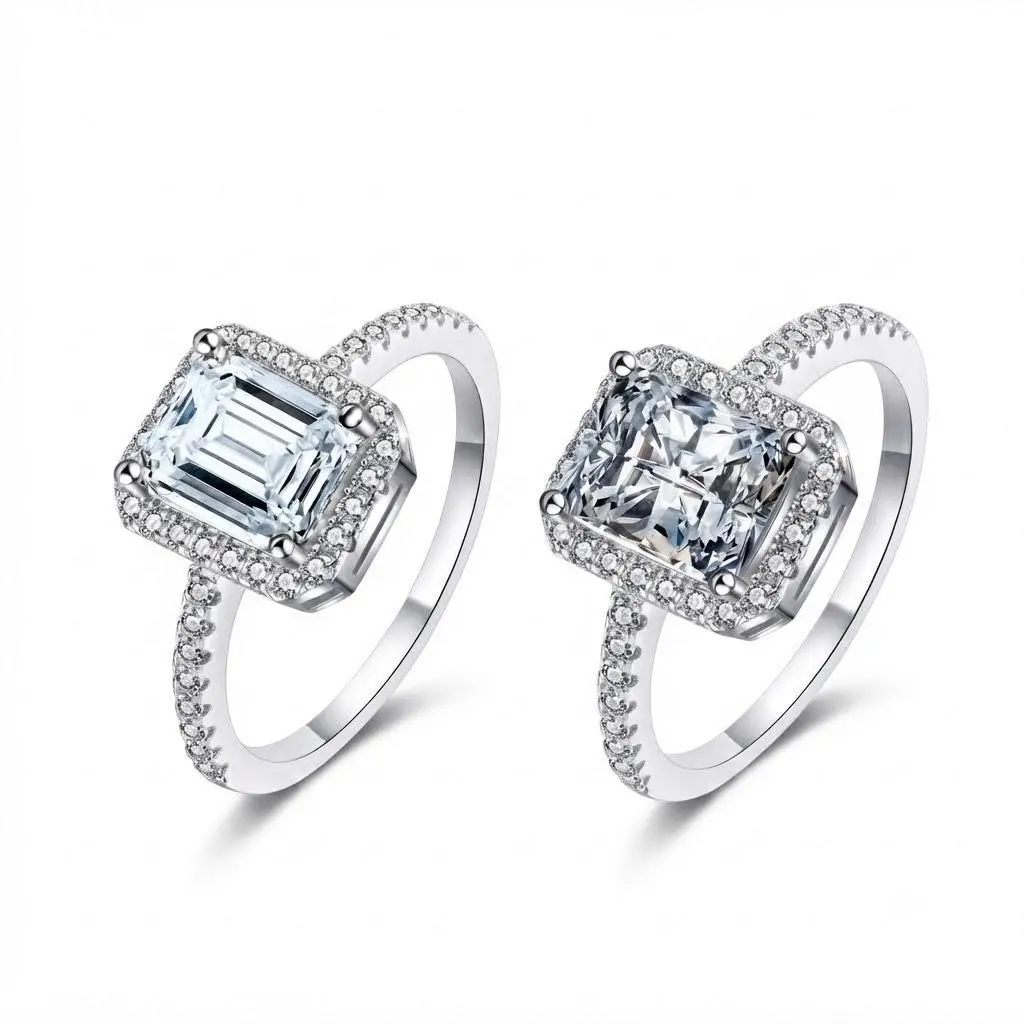 [EVA Jewelry] Emerald/ Radiant Cut 1/2CT  925 Sterling Silver Synethic Moissanite Ring