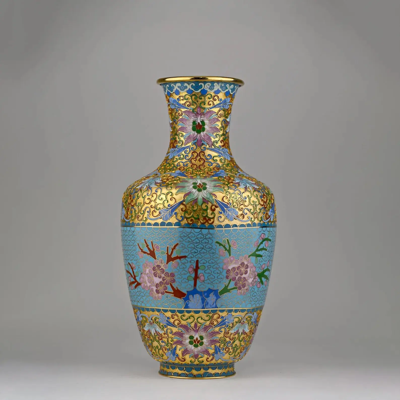 Exquisite Cloisonné Vase | Enamel Vase | Gold Vase | Blue Vase | Vintage Decor | Chinese