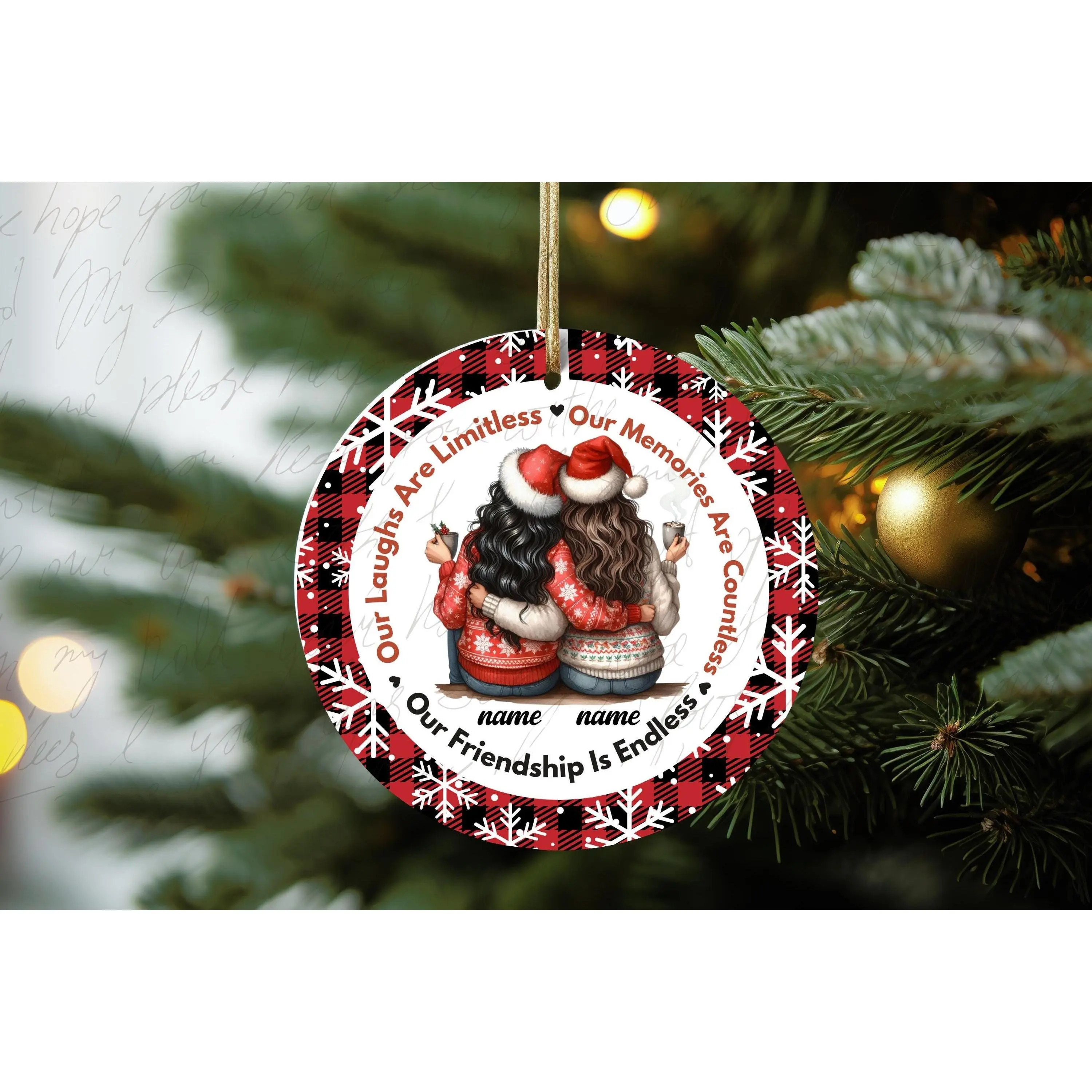 Our Friendship Is Endless, Personalized Friends Ornament,Custom name christmas ornament, round ornament