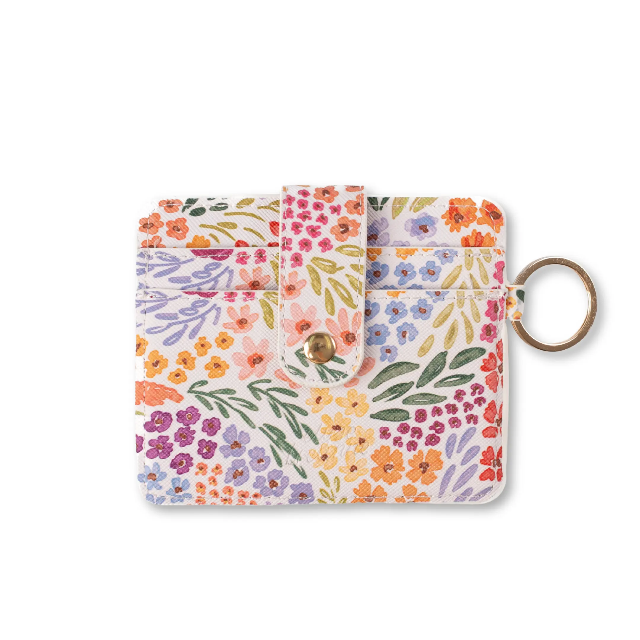 Card Wallet | Vegan Mushroom Leather Wallet | Gold Keyring | 3.5x4.5 Inches | RFID Blocking | Snap Lock Card Holder | Transparent ID Pocket
