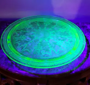 Vintage Hocking Green Cameo "Ballerina" Uranium Glass Footed Cake Plate - 1930s
