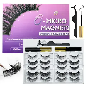 10 Pairs Magnetic Eyelashes with Eyeliner, Magnetic Lashes Natural Looking, Magnetic Eyelash Kit,Latest Six Magnets, With 3D 5D Reusable False Lashes, Easy to Wear, No Glue Needed