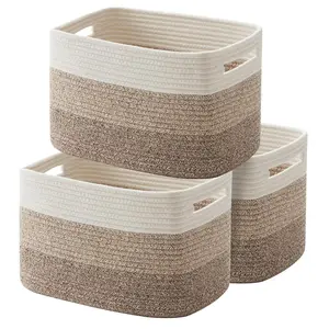 3 Pack Storage Basket, Woven Baskets For Storage, Cotton Rope Basket For Toys, Towel Baskets For Bathroom 14.7"x9.8"x8.8"