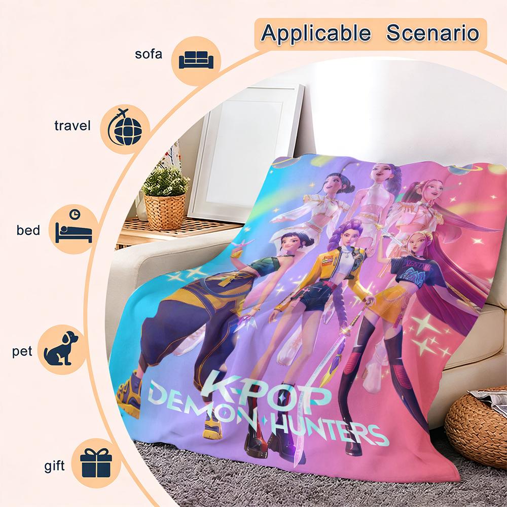Countdown Sale! Huntrix x K-Pop Demon Hunters | Soft Flannel Blanket for Sofa, Bed & Office | Perfect Gift for K-pop & Anime Lovers cozy flannel blanket A gift suitable for fans, friends and children Suitable for all four seasons