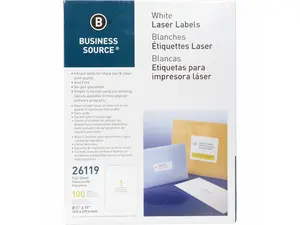 Business Source Mailing Labels Full Sheet Laser 8-1/2"x11" 100/PK White 26119
