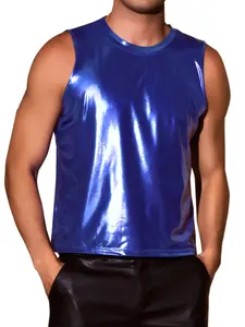 INSPIRE CHIC Metallic Tank Tops for Men's Holographic Sleeveless T-Shirt Disco Party Shiny Vest