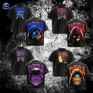 SuperStyle Men's Teenage Mutant Ninja Turtles - Donatello, Raphael, Leonardo, Michelangelo TMNT Graphic Tee, Apparel with Double Print, Oversize Lightweight Acid-Washed Cotton, Casual Classic Seamless Shortsleeve Movies Films Streetwear Top