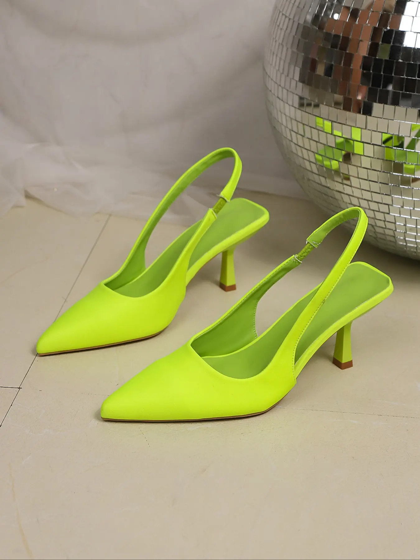 Fluorescent Green Pointed-Toe Slingback Heels! Chic, Comfortable & Perfect for Every Occasion