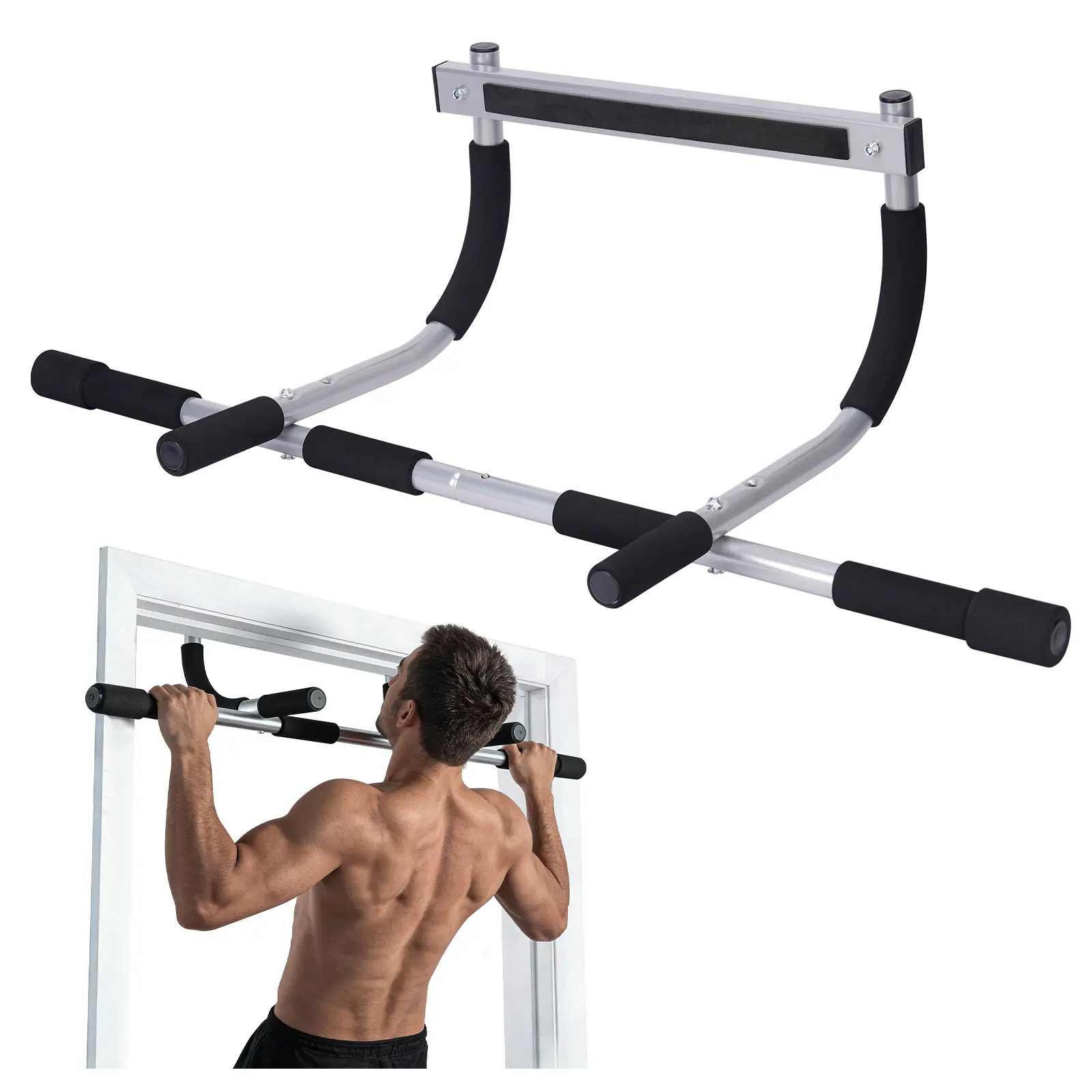 Pull Up Bar for Doorway Thickened Steel Upper Body Fitness Workout Bar Multi-Grip Strength for Doorway Indoor Chin-Up Bar Fitness Trainer for Home Gym Portable