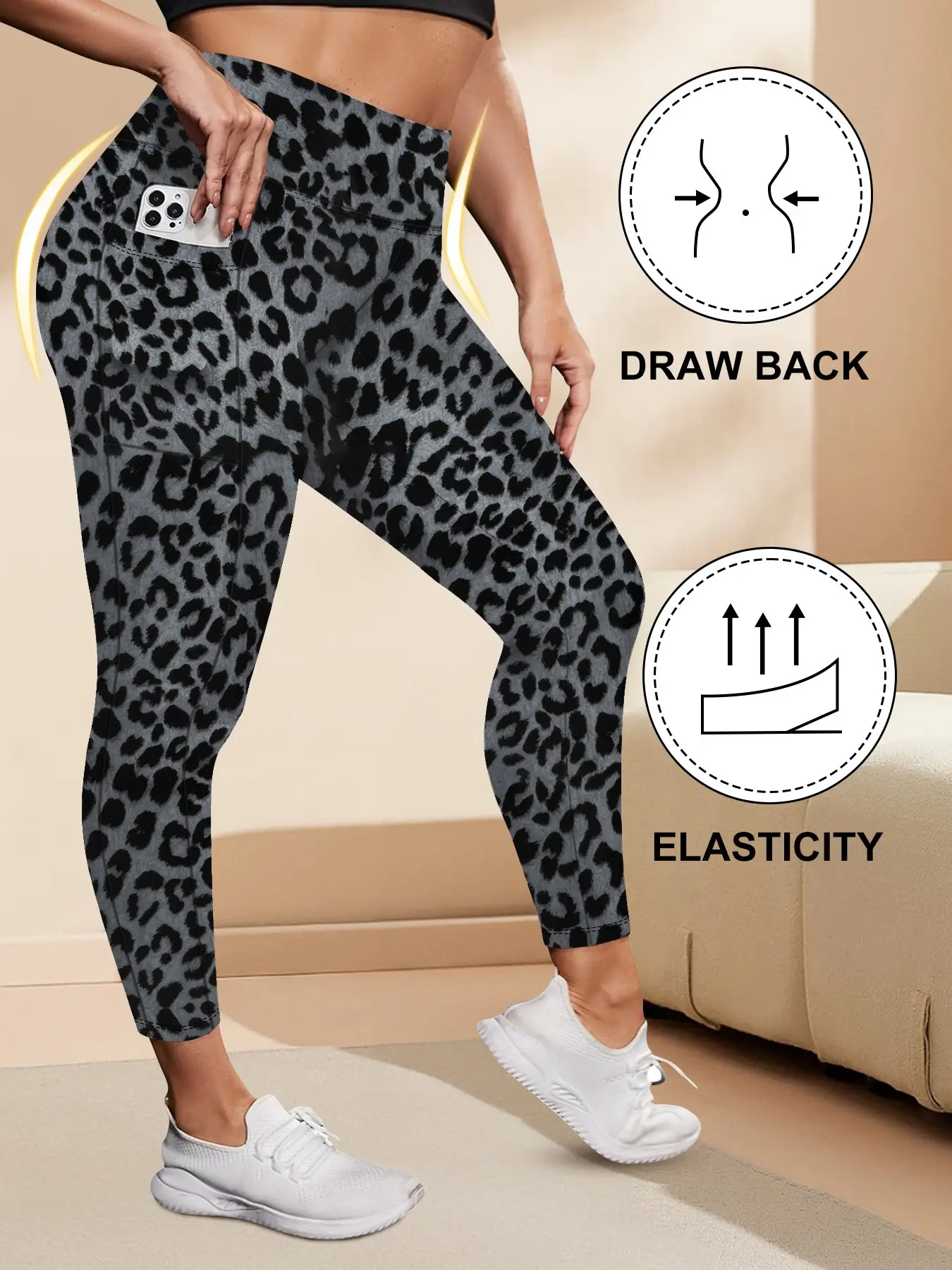 Women's Plus Size High Waist Leopard Print Yoga Pants, Yoga Workout Pants, Seamless Stretch Leggings with Pockets, Seamless Fitness Leggings, High Waists Leggings, Ideal for Sports and Casual Wear, Yoga Activewear